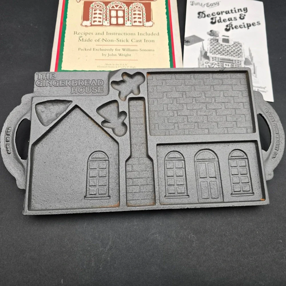 John Wright Williams-Sonoma Cast Iron Gingerbread House Baking Pan Vintage